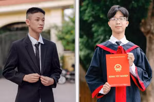 Em Trần Gia Hưng (trái) và Lâm Vũ Kỳ - học sinh Trường THCS Tân Định đều đỗ nhiều trường chuyên có tiếng của Hà Nội. 