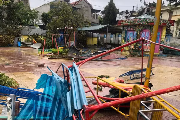 Cơ sở vật chất của Trường Mầm non Hoằng Quý bị hư hỏng.