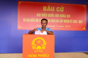 Cử tri Cà Mau tham gia bỏ phiếu bầu cử.