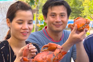 Du khách thích thú khi được thưởng thức Cua Cà Mau. 