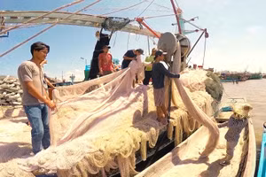 Ngư dân chuẩn bị ngư lưới cụ vươn khơi dịp Tết.