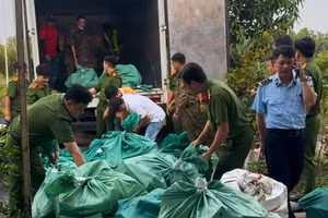 Lực lượng chức năng tịch thu số hàng hóa không có nguồn gốc, xuất xứ.