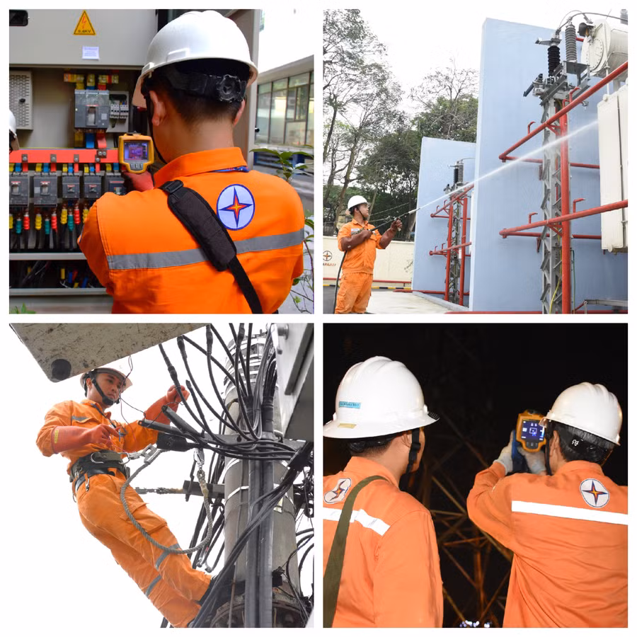 Công nhân EVNHANOI duy trì kiểm tra, bảo dưỡng, vệ sinh và vận hành lưới điện, thiết bị điện 24/7