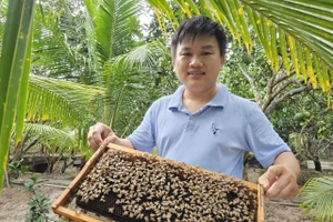 Anh Đạt bên cầu ong mật. Ảnh: Bình An.