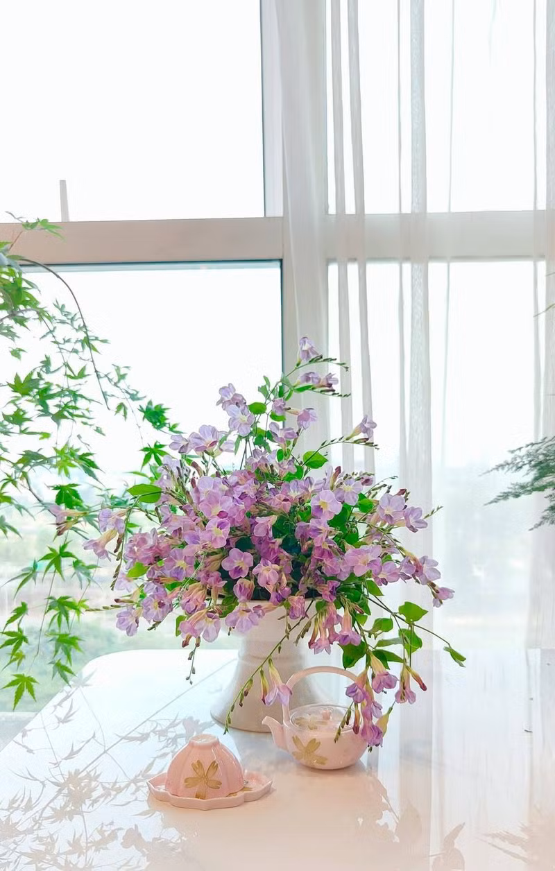 Chị Ly cho biết, chị thích cảm giác hái được những bông hoa cỏ ven đường về nâng niu cho nên bình ngắm nghía và xuýt xoa chúng. Hoa không mất tiền, nhưng cũng mất khá nhiều công sức. 1.jpg