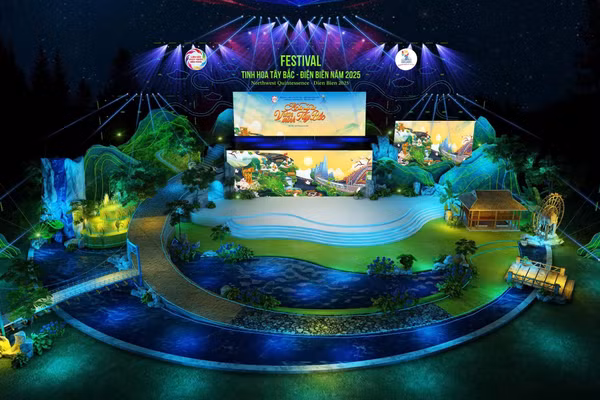 Thiết kế sân khấu Lễ khai mạc Festival tại Sân vận động tỉnh Điện Biên.