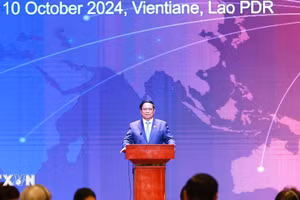 Thủ tướng Phạm Minh Chính phát biểu tại buổi gặp gỡ Hội đồng Tư vấn Kinh doanh ASEAN. (Ảnh: Dương Giang/TTXVN)