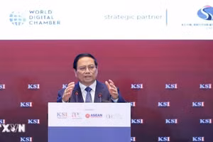 Thủ tướng Phạm Minh Chính phát biểu tại Diễn đàn Lãnh đạo và Đối tác ASEAN. (Ảnh: Dương Giang/TTXVN).