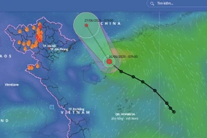 Dự báo hướng di chuyển của áp thấp nhiệt đới trong 24 giờ tới.