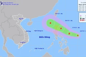 Dự báo vị trí và hướng di chuyển áp thấp nhiệt đới - Ảnh: NCHMF