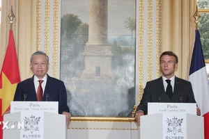 Tổng Bí thư, Chủ tịch nước Tô Lâm và Tổng thống Pháp Emmanuel Macron họp báo chung. (Ảnh: Trí Dũng/TTXVN)