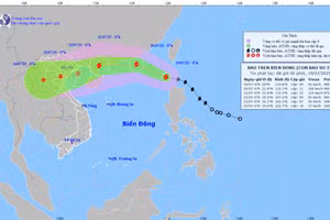 Dự báo hướng và thời gian di chuyển của bão Wipha. (Ảnh: TTDBKTTVQG)