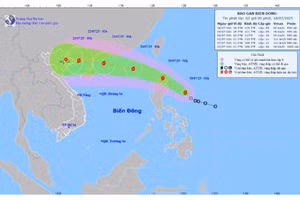 Vị trí và hướng đi của bão. (Nguồn: Trung tâm Dự báo Khí tượng Thủy văn Quốc gia)