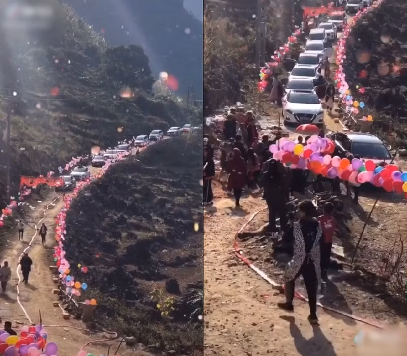 Khung cảnh này được cho là đám cưới ở vùng núi cao Trung Quốc (Ảnh cắt từ clip)