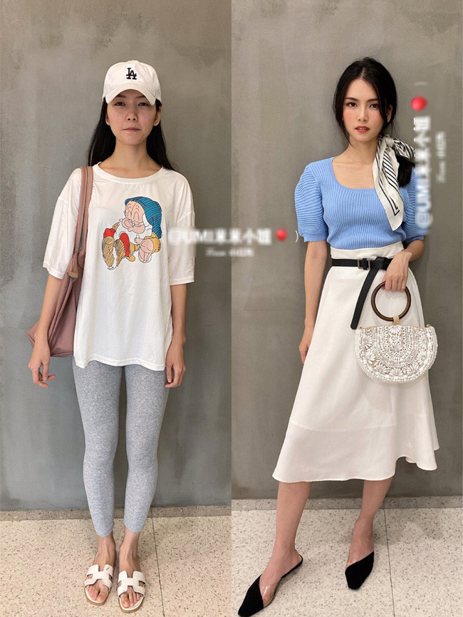 Cô nàng này gần như thay đổi hoàn toàn sau khi được F5 phong cách chỉ cần đổi quần sang váy và chọn chiếc áo phông xanh đơn giản. Mix hai màu vừa bắt mắt vừa trẻ trung. Empty