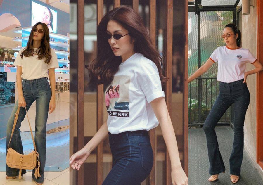 Ai bảo áo phông trắng diện là nhàm chán thì cứ nhìn Hà Tăng diện. Cô nàng cũng luôn tối giản hết mức khi sơ vin gọn gàng vào chiếc quần jeans cạp cao ống loe tôn chân dài nhưng vẫn thu trọn bộn like và lời khen từ cộng đồng mạng.