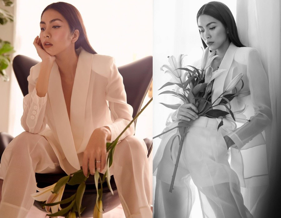 Không chỉ váy vóc điệu đà nữ tính, Hà Tăng cũng nhiều lần thử sức mình với những bộ cánh hơi hướng menswear như vest, suit với form dáng rộng và đĩnh đạc. Tuy nhiên, đẹp nhất phải là bộ đồ xuyên thấu này. Phải nói rằng rất ít khi Hà Tăng chịu mặc hở và lần mặc xuyên thấu này không hề bị chê mà còn nhận được vô vàn sự tán dương từ cộng đồng. Dù có mặc đồ gì, Hà Tăng vẫn luôn trung thành mái tóc thằng và lớp make up nhẹ nhàng.