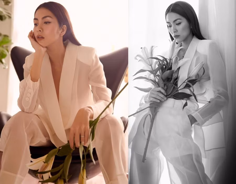 Không chỉ váy vóc điệu đà nữ tính, Hà Tăng cũng nhiều lần thử sức mình với những bộ cánh hơi hướng menswear như vest, suit với form dáng rộng và đĩnh đạc. Tuy nhiên, đẹp nhất phải là bộ đồ xuyên thấu này. Phải nói rằng rất ít khi Hà Tăng chịu mặc hở và lần mặc xuyên thấu này không hề bị chê mà còn nhận được vô vàn sự tán dương từ cộng đồng. Dù có mặc đồ gì, Hà Tăng vẫn luôn trung thành mái tóc thằng và lớp make up nhẹ nhàng.