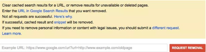 Công cụ xóa URL của Google. Ảnh: CNET Công cụ xóa URL của Google. Ảnh: CNET