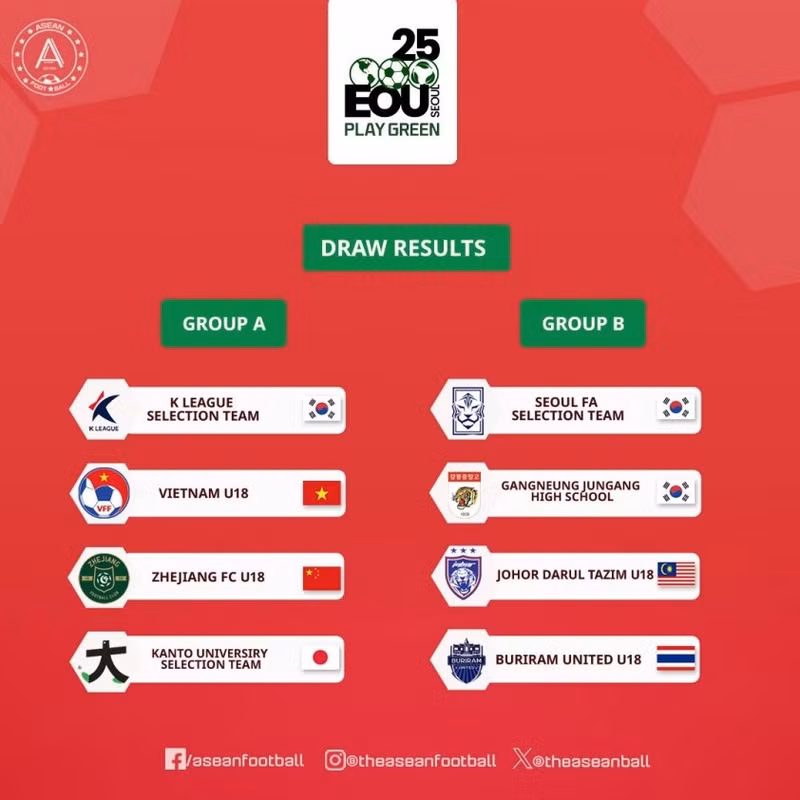 Giải quốc tế Seoul Eou Cup 2025 sẽ diễn ra từ ngày 21/9 đến 28/9 tại Seoul, quy tụ 8 đội bóng trẻ chất lượng trong khu vực: U18 Việt Nam, Seoul FC, K-League U18 All Star, Trường THPT Gangneung Jungang, Đại học Kanto (Nhật Bản), U18 Johor Darul Ta’zim (Malaysia), U18 Buriram United (Thái Lan) và U18 Zhejiang (Trung Quốc). 540598285-1357514486381839-7136040895057329199-n-68b77e6d64eeb.jpg