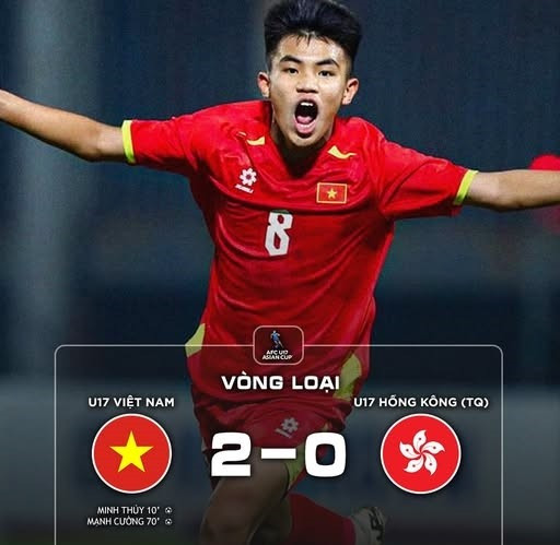 Lượt trận thứ 3, U17 Việt Nam tiếp tục có trọn 3 điểm khi có được chiến thắng 2-0 trước U17 Hồng Kông (Trung Quốc) trên sân PVF (Hưng Yên) ở vòng loại U17 châu Á 2026. 589740657-1437324711088728-6061334355127139453-n.jpg