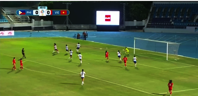 5 phút sau khi hiệp hai bắt đầu, Bích Thùy tung cú sút chéo góc hiểm hóc bên cánh trái, đáng tiếc bóng đi chệch cột dọc đối thủ. .png