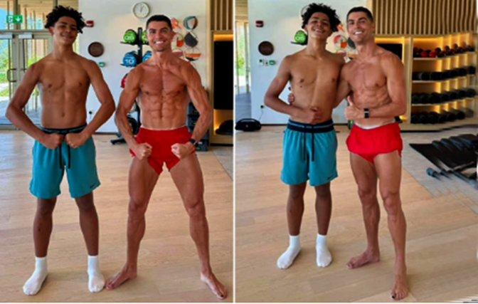 Cristiano Ronaldo Jr nổi bật với chiều cao ấn tượng (khoảng 1m90 ở tuổi 16), thi đấu vị trí tiền đạo cánh, mặc áo số 7 và có kỹ năng chơi bóng khá ấn tượng. 00000000000000000000-7461.png