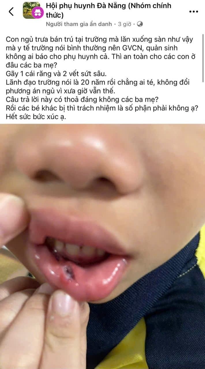 Bài đăng của một tài khoản giấu tên trên nhóm Phụ huynh Đà Nẵng. tieu-hoc-tran-quang-dieu-da-nang.jpg