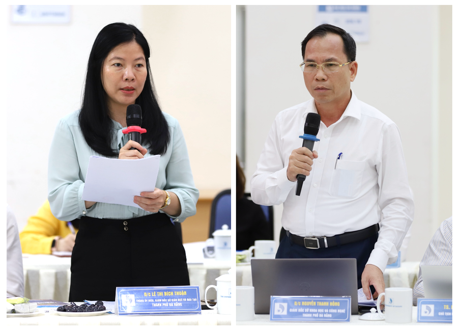 Đại diện Sở GD&ĐT và Sở Khoa học và Công nghệ TP Đà Nẵng gợi mở cơ chế phối hợp với Đại học Đà Nẵng trong các lĩnh vực có liên quan. so-gddt-da-nang.png