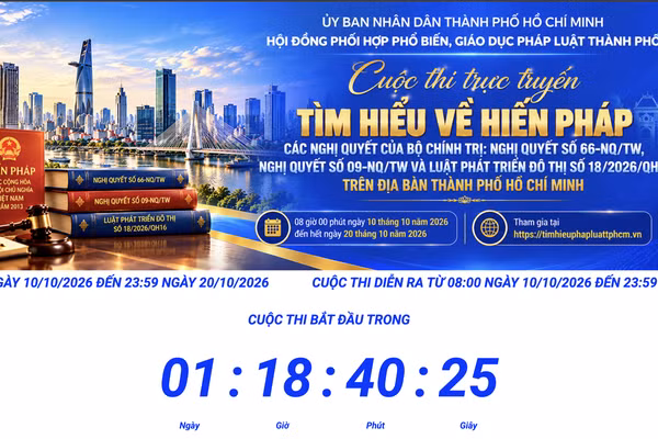 Giao diện trang web cuộc thi trực tuyến tìm hiểu Hiến pháp, các Nghị quyết của Bộ Chính trị và Luật Phát triển đô thị.