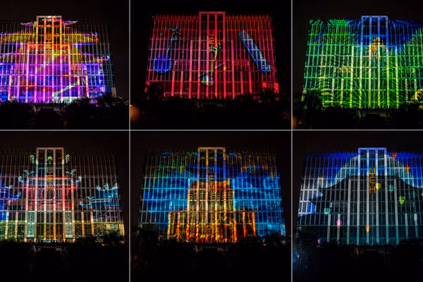 Một số tác phẩm dự thi tại đêm chung kết cuộc thi trình chiếu 3D Mapping quốc tế LightBloom 2026. Ảnh: NTCC.