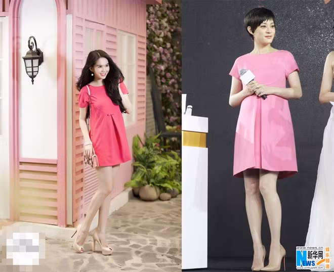 Một thiết kế của Ngọc Trinh được cho là giống đến 99% với kiểu váy hàng hiệu Valentino được Tôn Lệ mặc trong một sự kiện tại Thượng Hải.
