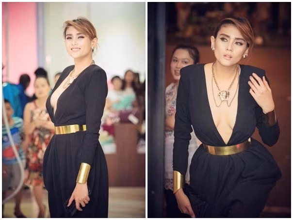 Cũng trong một sự kiện ra mắt nhãn hàng, diễn ra tại Hà Nội, nữ giám khảo Siêu mẫu Việt Nam 2014 tạo sức hút với bộ cánh chữ V sâu tới tận rốn. Thế nhưng thiết kế gợi cảm lại vô tình tạo hình ảnh không mấy đẹp mắt bởi khoảng hở quá táo bạo, vô tình để lộ khuyết điểm cơ thể là eo kém thon và vòng 1 không mấy săn chắc của người mặc. Hoàng Yến lọt nhóm sao xấu của tuần vì trang phục diêm dúa