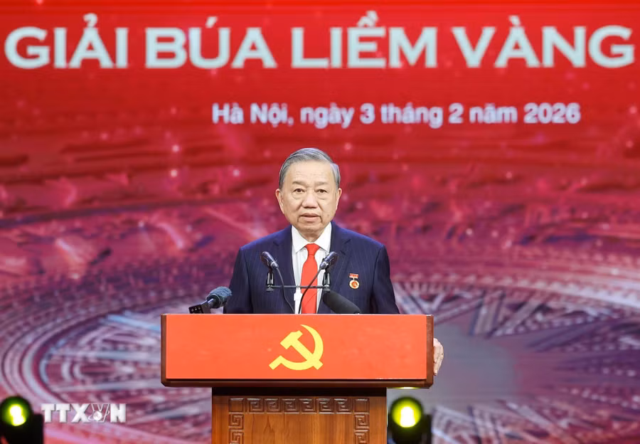 Tổng Bí thư Tô Lâm phát biểu tại buổi lễ. (Ảnh: Thống Nhất/TTXVN)
