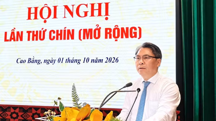 Bí thư Tỉnh ủy Cao Bằng Phan Thăng An phát biểu nhấn mạnh mục tiêu tăng trưởng. Ảnh: BCB