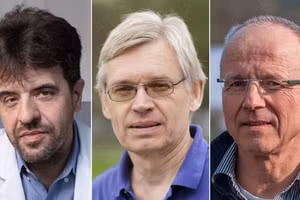 Ba nhà khoa học giành giải Nobel Y sinh 2026, từ trái qua gồm Karl Deisseroth, Peter Hegemann và Georg Nagel. Ảnh: Stanford Health Care/AIChE