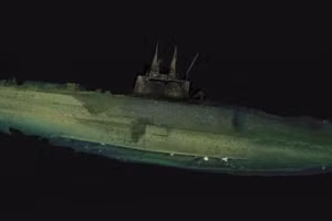 Tái tạo ảnh tàu ngầm USS F-1 trên đáy biển phía tây San Diego, California. Ảnh: Zoe Daheron/Viện Hải dương học Woods Hole