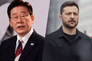 Tổng thống Hàn Quốc Lee Jae Myung và ông Volodymyr Zelensky.