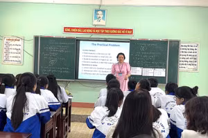 Học sinh Trường THCS và THPT Y Đôn (xã Đăk Pơ, tỉnh Gia Lai) được tiếp cận môn Toán bằng tiếng Anh.