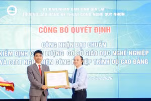 Trường Cao đẳng Kỹ thuật Công nghệ Quy Nhơn được công nhận đạt chuẩn kiểm định chất lượng cơ sở giáo dục nghề nghiệp và CTĐT nghề điện công nghiệp trình độ Cao đẳng.