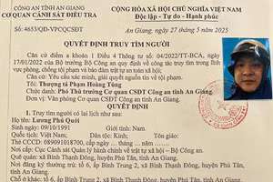 Cơ quan CSĐT Công an tỉnh An Giang quyết định truy tìm Lương Phú Quới. (Ảnh: Tiến Tầm)