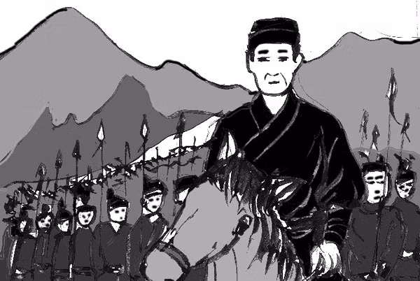 Tranh minh họa Nguyễn Bá Lân tiễu trừ giặc ở Cao Bằng.