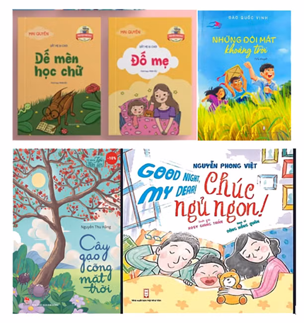 Một số tác phẩm nhận giải thưởng Cuộc vận động sáng tác văn học về đề tài thiếu nhi đợt 1 năm 2021-2023 của Hội Nhà văn Việt Nam. Ảnh: vanvn.vn