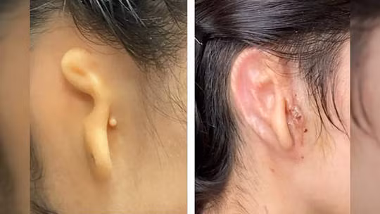 Tai của bệnh nhân Alexa trước và sau khi phẫu thuật 30 ngày. Ảnh: TS-BS Arturo Bonilla.