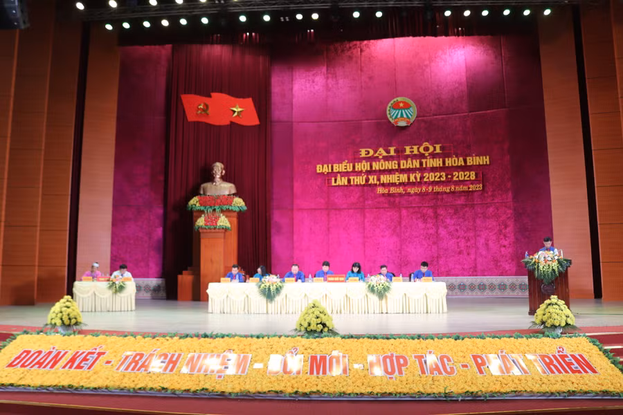 Toàn cảnh Đại hội đại biểu Hội Nông dân tỉnh Hòa Bình nhiệm kỳ 2023 - 2028.
