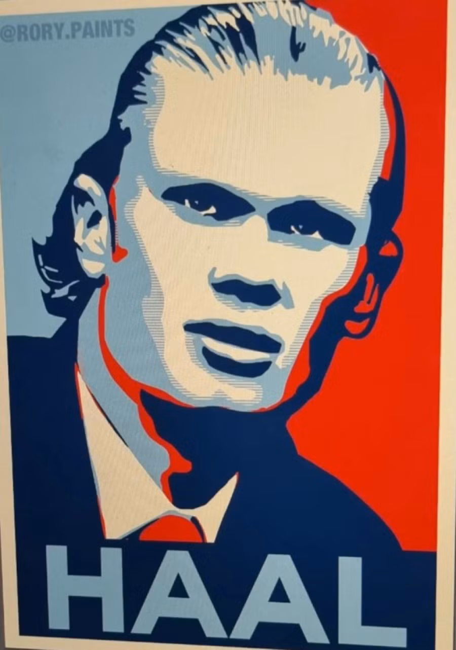 Át chủ bài của Man City được mô phỏng trong poster phong cách Obama.