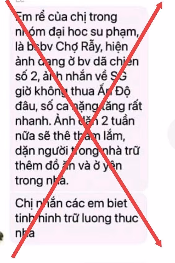 Tin nhắn sai sự thật lan truyền trên mạng xã hội. Nguồn: TTBC TP Hồ Chí Minh.