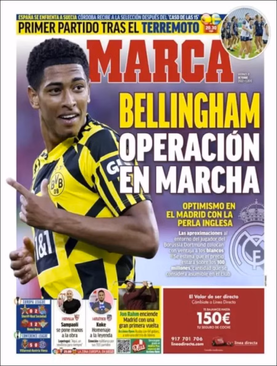 Tờ Marca khẳng định Real Madrid sẵn sàng chi 88 triệu bảng để chiêu mộ Bellingham từ Dortmund.