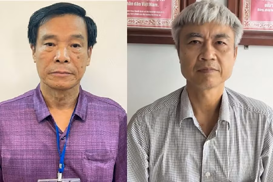 Hai bị can là cựu lãnh đạo Cienco 1 - Cấn Hồng Lai (bên trái) và Phạm Dũng (bên phải).