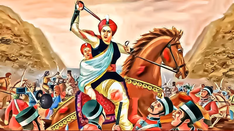 Trên chiến trường, Lakshmibai địu con tả xung hữu đột. Ảnh: Ebnw.net Trên chiến trường, Lakshmibai địu con tả xung hữu đột. Ảnh: Ebnw.net